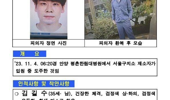 특수강도 김길수, 병원 치료 받다 도주…경찰 공개수배